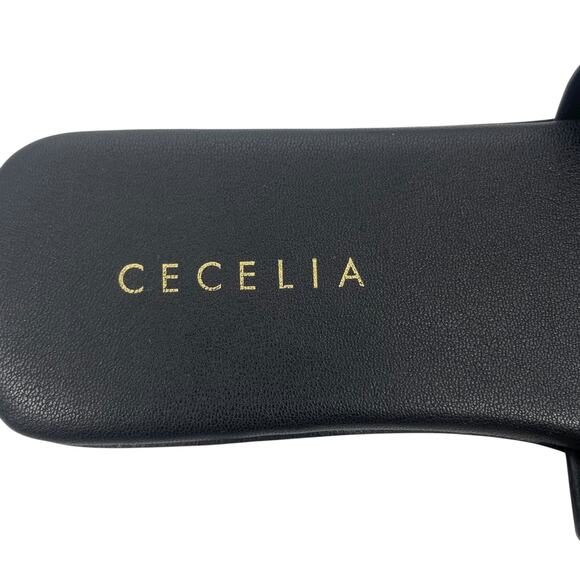 Cecelia Wendy Vamp Bow Open Toe Leather Slide Flat Sandal Black Size 6 - Picture 14 of 14